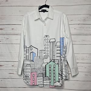 Carre Noir Button Down Cityscape Graphic Shirt